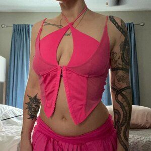 Hot Pink Corset Crossover Top M/L